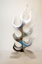 6 Wine Bottle Rack Table Top/Floor Standing Polished Aluminium Quirky Unique