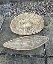 Vintage Long Shallow Boat Shaped Basket Bread Basket  Wicker Basket And Tray