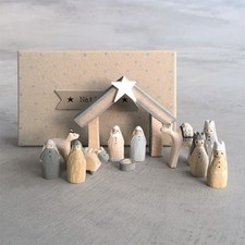 East of India Natural Little Boxed Wooden Handmade Nativity Set Christmas  Gift