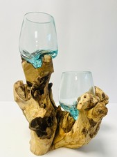 Molten Glass Bowl On Wood Root