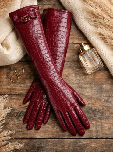 Women long leather - long, red