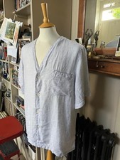 Frette Linen Mens Short Sleeve PJ Lounge Shirt Large Pale Grey Silk piping NEW