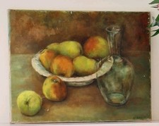 Vintage Oil on Canvas, Still Life Table Study, After Cezanne, Unframed H36xW46cm