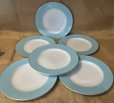 Vintage Pyrex Weardale Turquoise/Aqua Blue Band Gold Rim 6 x Dinner plates