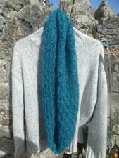 Handknit lacy eternity scarf/cowl in top quality Drops Kid Silk Mohair in Jade