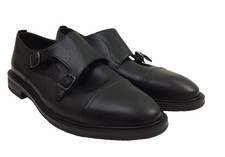 M&S Autograph Men's Double Monk Strap Shoes Size 10.5 Black Leather Upper New F1