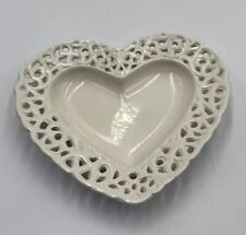 Heart-shaped Trinket Dish Ceramic Valentines Dressing Table Vgc