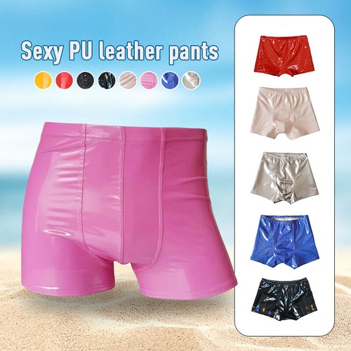 Leather wet look boxer - leather,