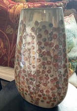 Ceramic Vase Tall Oval Shaped Tapered Metallic Glaze And Berries Pattern 33cm