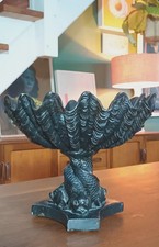 Vintage Chalkware Clam Shell & Dolphins Footed Bowl Compote Centrepiece 