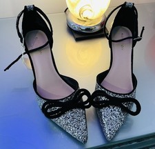 BNWT Glitter Kitten Heel Ankle Strap Shoe With Bow From Monsoon Sz 7 Party