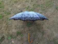 Vintage Ladies S Fox Paragon Blue/Black Walking Umbrella-wooden handle-horses