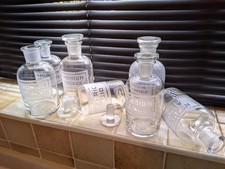 Vintage Etched Laboratory Bottles with ground-glass stoppers 3x500cc & 4x300cc