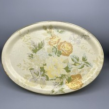 Vintage Tray Fibreglass Floral Yellow Rose Oval 17 X 12 Inches Retro