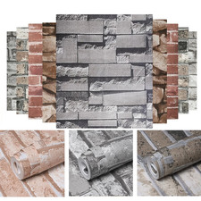 3D Effect Brick Wallpaper Realistic.Slate Stone Grey Vintage Textured Wall Decor