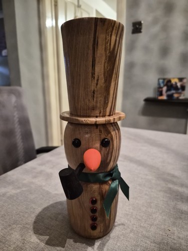 Hand turned wooden snowman - hand,