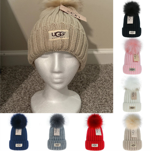 Ugg chunky pom knit rib - pom, beanie