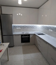 Slab High Gloss Light Grey Kitchen Doors & Drawer Fronts - Replacement Cupboard