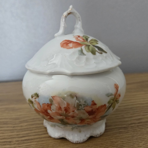 Vintage floral porcelain sugar - porcelain,