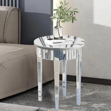 High-end Silver Mirrored Side End Table Retro for Entryway Living Room Bedroom