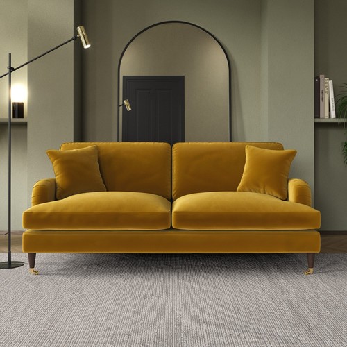 Mustard velvet seater sofa - mustard,