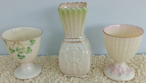 Belleek pair egg cups and - cups,