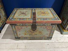 FLORENCE MEADOWS HAND MADE & PAINTED AGED CRACKLED LIFT UP LID CHEST FOLK ART