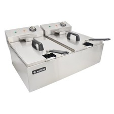 eZone Commercial Electric Fryer Twin Tank 2x5Ltr 2x3kW 2x13A UK Plug Countertop