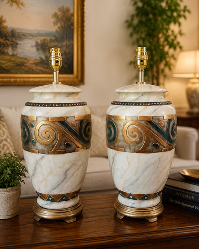 Pair table lamps marble - of,