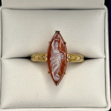 Antique Victorian 18ct Gold, Hardstone Cameo & Diamond Ring Size M1/2 4.24 Grams