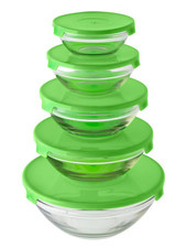 5pc Glass Bowls Food Storage Container With Colour Lids Kitchen Set Stackable
