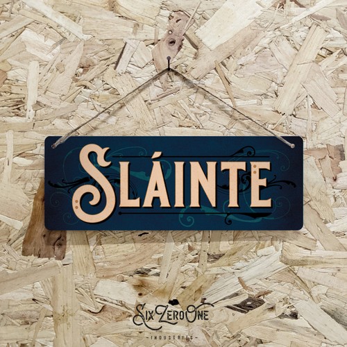Slainte blue metal sign - metal, scots