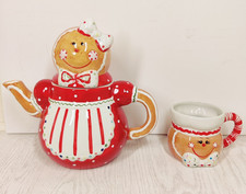 Old Fashion Ginger & Spice Gingerbread Lady Teapot and Cup Christmas