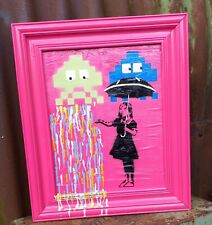 BANKSY STYLE ART PAINTED WOOD GRAFFITI SPACE INVADER ARCADE PACMAN FUNFAIR SIGN 