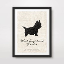 WEST HIGHLAND TERRIER WESTIE DOG ART PRINT POSTER Breed Black Silhouette Vintage