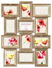  NEW Vintage Gold Multi Aperture Photo Picture Frame - Holds 12 X 6''X4'' Photos