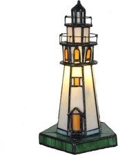 Lighthouse Table Lamp Stained Glass 15x15x28cm Accent Night Light