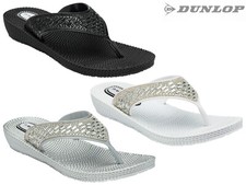 Dunlop Womens Summer Sandals  Comfort Low Wedge Diamante Occasion Flip Flops
