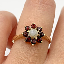 Gold pearl garnet ring - gold,