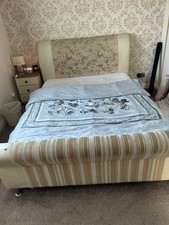 King Size Leather Bed Frame In Cream Colour Used Condition