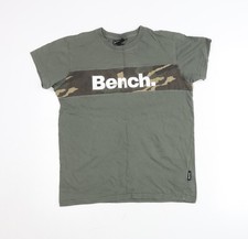 Bench Boys Green Camouflage Logo T-Shirt 15-16 Years Short Sleeve