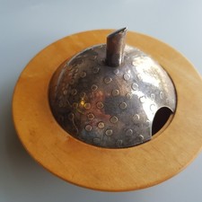 Modernist wood sugar bowl stainless disc top design woodworking 1990s Nordic