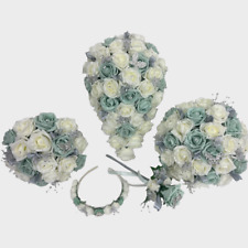 Wedding Flowers Ivory mint green Bouquet Bride, Bridesmaid, Flower-Girl Wand