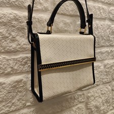 TED BAKER Womens White Black Faux Patent Shoulder Bag French Bulldog Handbag 