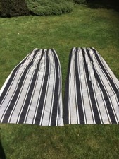 Pair Timney Fowler Curtains Stripe Black & Antique White Vintage 267 cmx 244 wd
