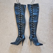UK 6 Fantasy Boots Thigh High Lace Up Real Leather London Made Mistress Dom