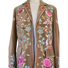 Malvin Women's Size 12uk Velvet Jacket Embroidered Floral  Cotton Long-sleeved  