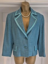 Hobbs Turquoise Blue Woven Blazer Jacket Size UK 14  