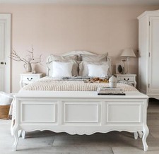 French White Double Bed 4ft6 Bed Frame Wooden Carved Headboard JULIETTEfurniture