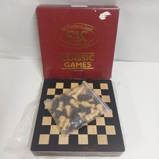 SAC Mini Wooden Travel Chess Set Magnetic Classic Games Ebony  7" x 7"